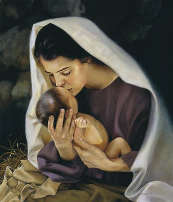 Mary kissing Baby Jesus